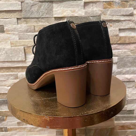 Tory Burch Hilary Suede Chukka Booties | Black Lace-Up, Block Heel, 8M - Picture 12 of 13